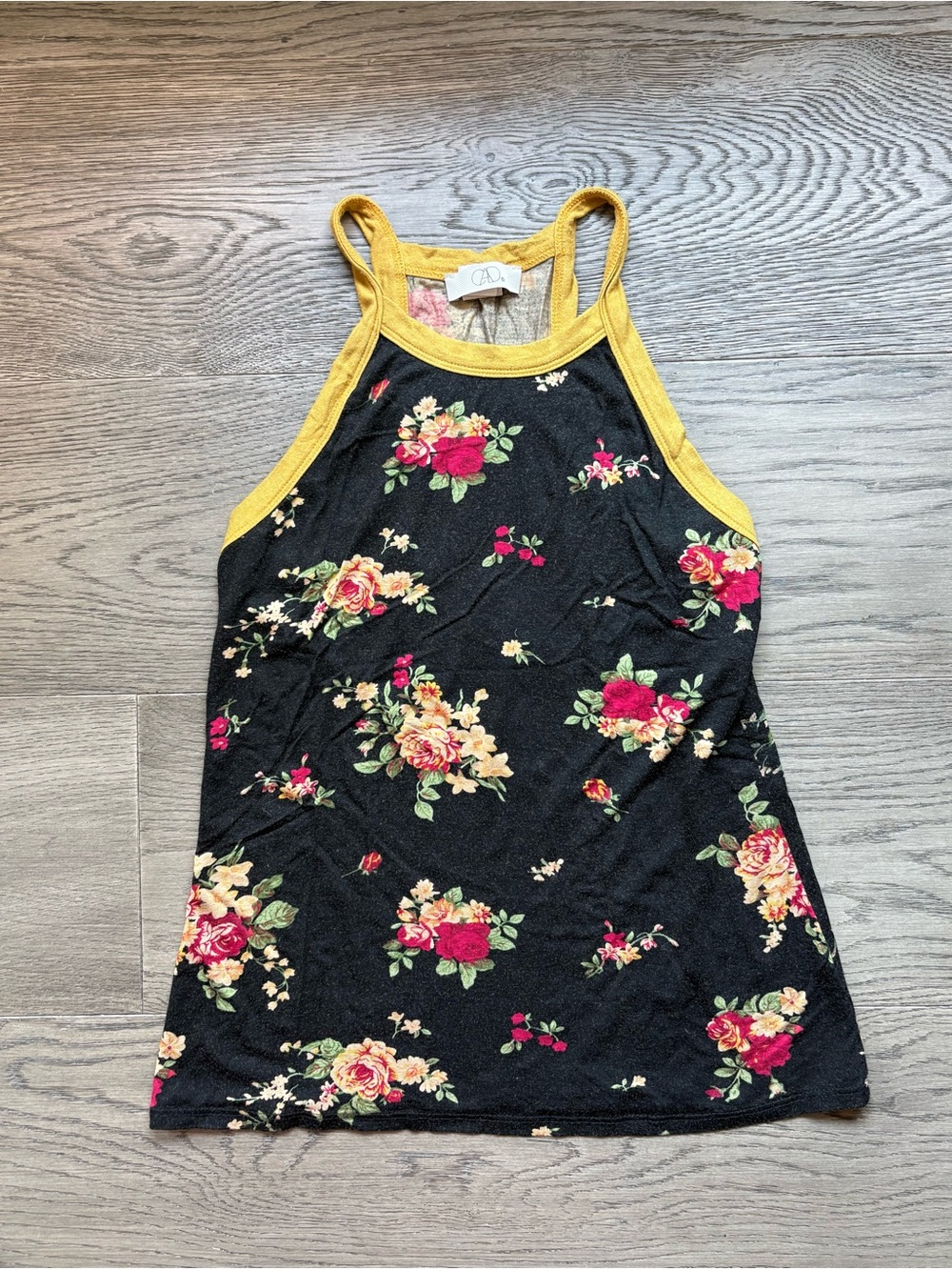 Floral Black & Mustard Halter Tank Top